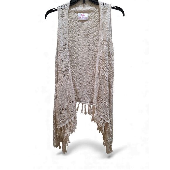 Justice Girls Crochet Fringe Vest – Size 8/10, Beige, Pre-Owned - Picture 3 of 12